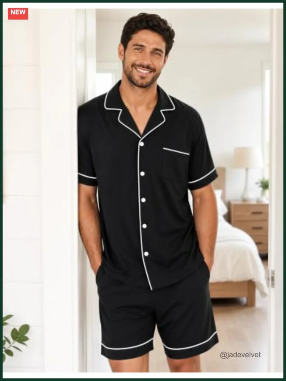 100% Cotton Men's Pajama Set Short Sleeve Button Down Loungewear 2 Piece with